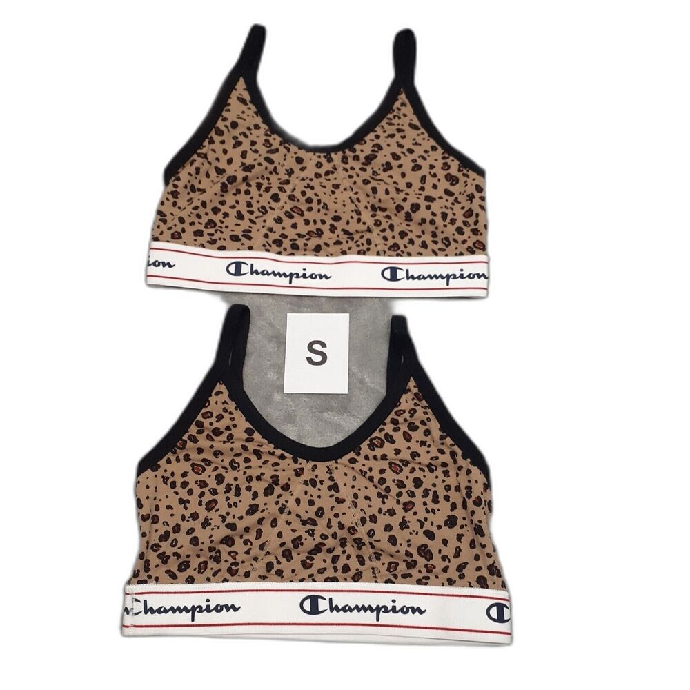 Champion Women Sz S 2 Bralettes Moisture Wicking Cotton Stretch Animal Print